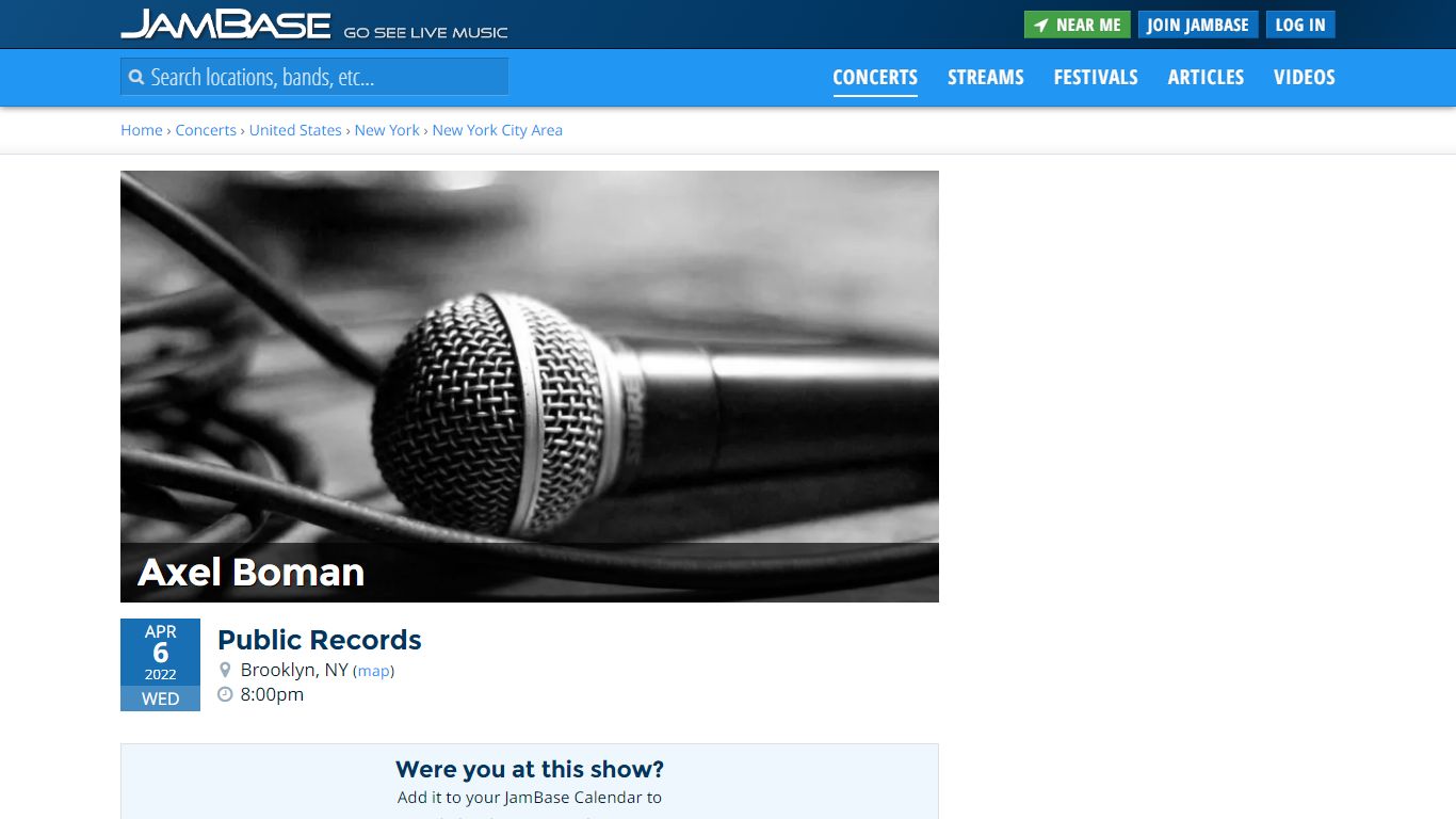 Axel Boman - Brooklyn, NY - Apr 6, 2022 - Public Records - JamBase